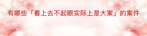 有哪些「看上去不起眼实际上是大案」的案件