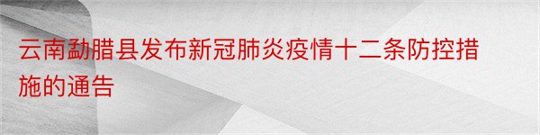 云南勐腊县发布新冠肺炎疫情十二条防控措施的通告